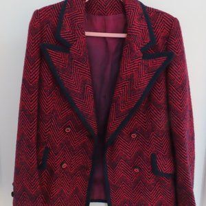 Vintage Greenlea Original Wool Chevron Blue and Red Jacket with Lapels